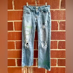 DIY/ Distressed/ Colored American Eagle Size 0 Stretch Artist Blue Jeans